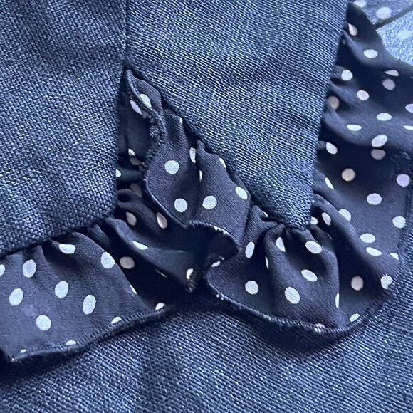 Spanner Blazer Size 8 Linen Button Front Jacket Polka Dot Ruffle Black White - Picture 3 of 9